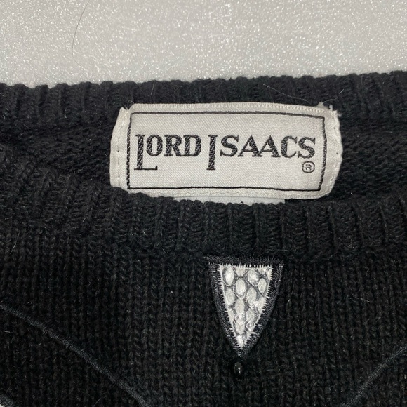 Vintage Lord Isaac’s Black Crewneck Sweater Snakeskin Appliqué Silk Angora Med - Picture 8 of 13